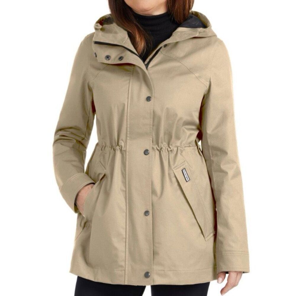 NEW NWOT Hunter Adela Cinched Waist TAN Rain Jacket Coat sz S